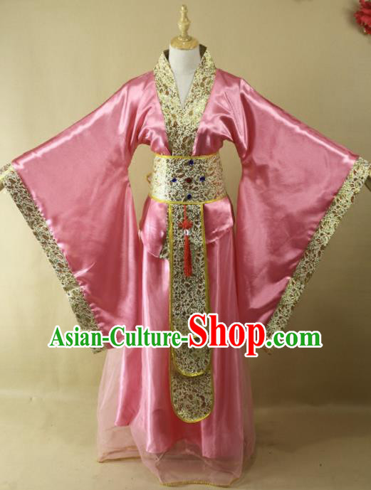 Traditional Chinese Han Dynasty Imperial Consort Pink Hanfu Dress Ancient Court Lady Costume for Women