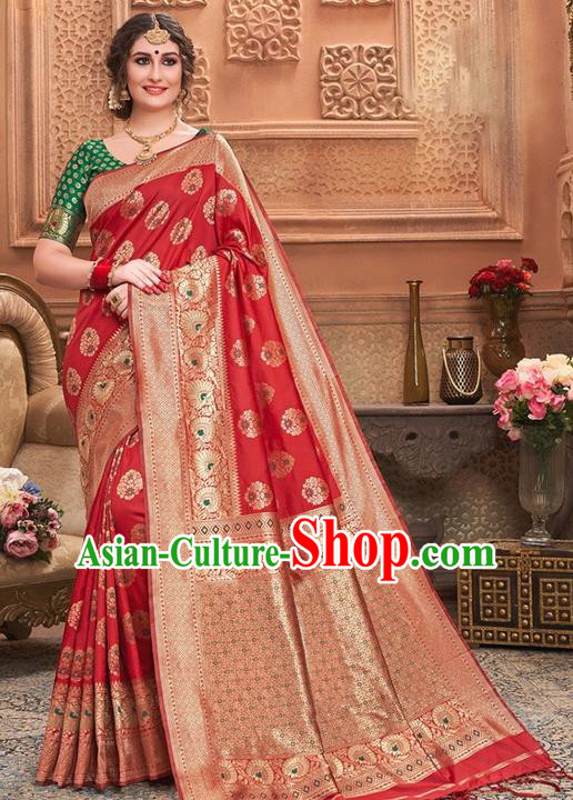 Indian Traditional Costume Asian India Red Sari Dress Bollywood Court Queen Clothing for Women