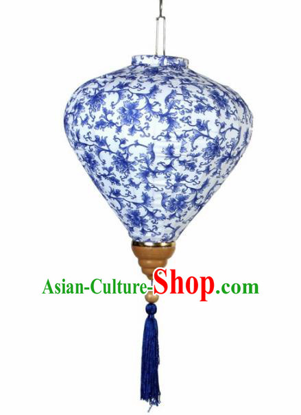 Handmade Traditional Chinese Lantern Ceiling Lanterns Hand Painting Blue Peony Lantern New Year Lantern