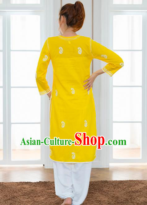 Asian India Traditional Informal Costumes South Asia Indian National Yellow Blouse and Pants for Women