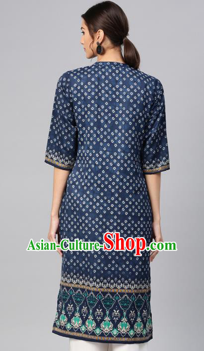 Asian India Traditional Informal Costumes South Asia Indian National Navy Blouse and Pants for Women