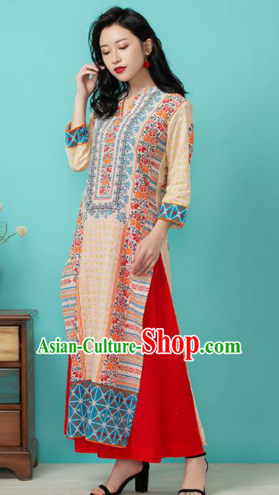 Asian India Traditional Punjabi Costumes South Asia Indian National Informal Beige Blouse and Pants for Women
