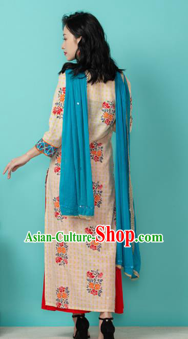Asian India Traditional Punjabi Costumes South Asia Indian National Informal Beige Blouse and Pants for Women