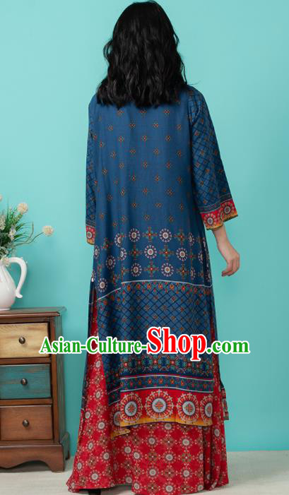 Asian India Traditional Punjabi Costumes South Asia Indian National Informal Navy Blouse and Dress for Women
