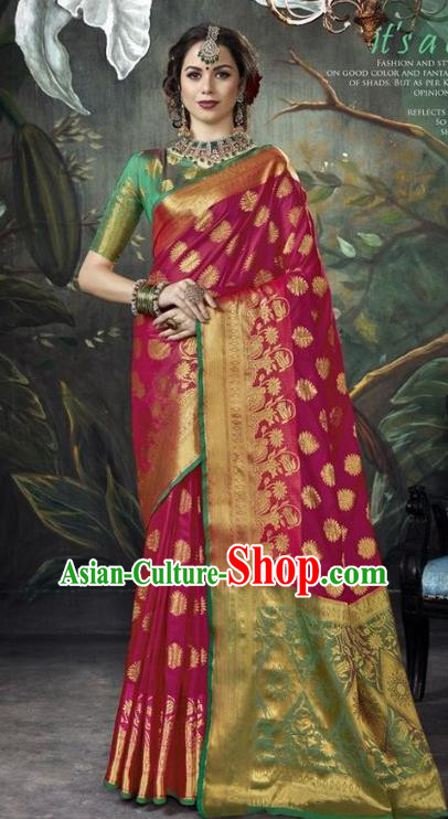 Asian India Rosy Sari Dress Indian Traditional Court Costume Bollywood Queen Clothing for Women