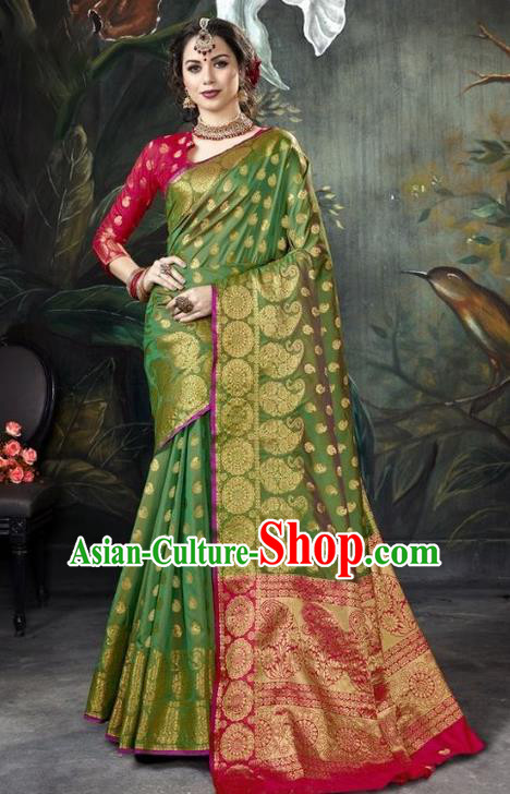 Asian India Green Sari Dress Indian Traditional Court Costume Bollywood Queen Clothing for Women