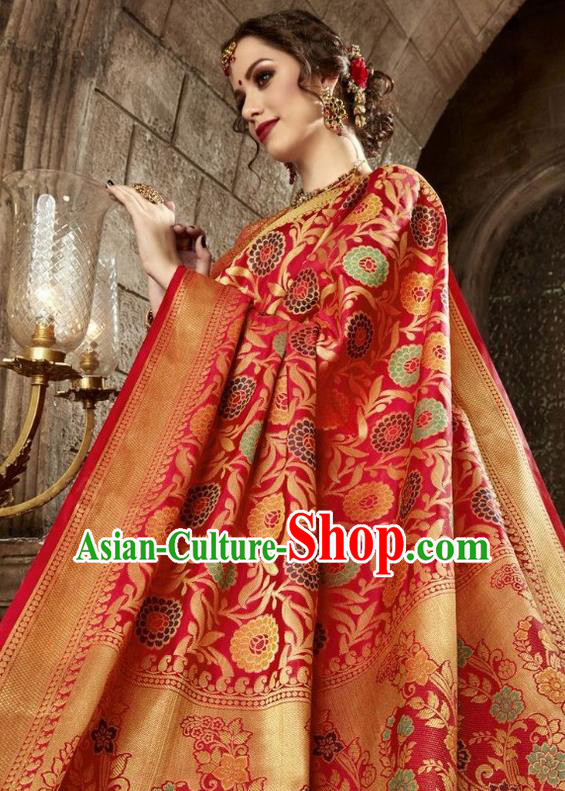 Asian India Traditional Red Sari Dress Indian Court Costume Bollywood Queen Clothing for Women