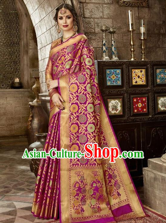 Asian India Traditional Purple Sari Dress Indian Court Costume Bollywood Queen Clothing for Women