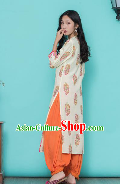 Asian India Traditional Costumes South Asia Indian National White Blouse and Pants for Women