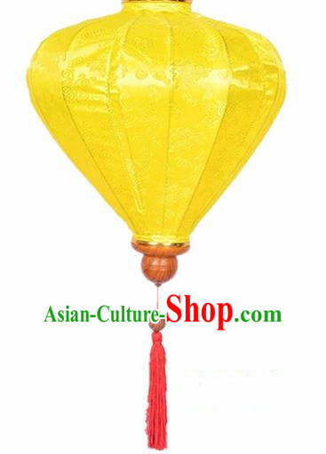 Chinese Traditional Lantern Handmade Yellow Silk Lanterns Ceiling Lamp New Year Lantern
