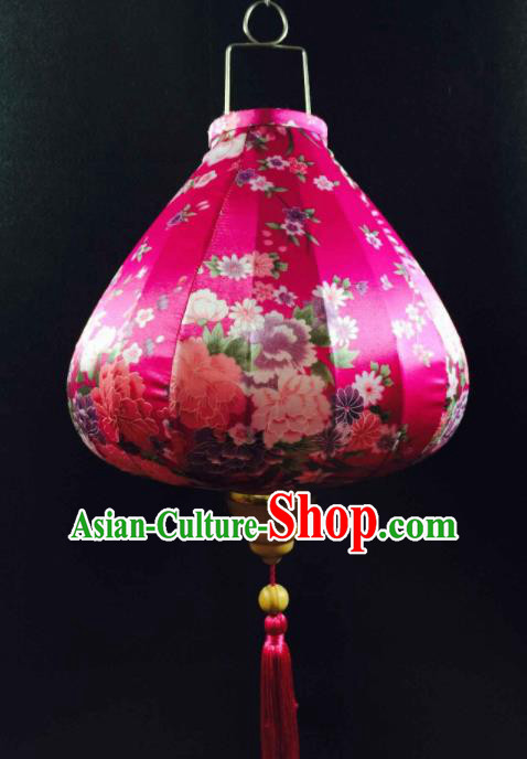 Chinese Traditional Lantern Handmade Printing Rosy Lanterns Ceiling Lamp New Year Lantern