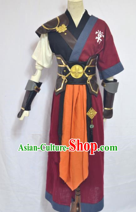 Traditional Chinese Cosplay Swordsman Clothing Ancient Imperial Bodyguard Red Costume for Men