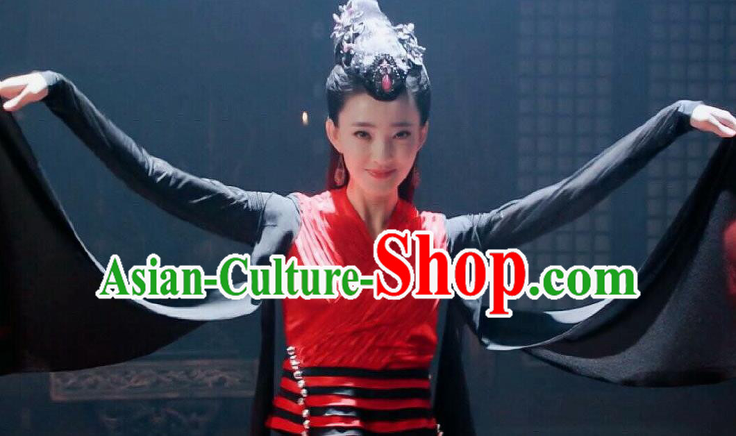 Chinese Traditional Ancient Shang Dynasty Drama Hoshin Engi Imperial Consort Su Daji Embroidered Historical Costume and Headpiece for Women