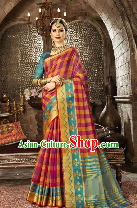 Asian India Traditional Sari Dress Indian Court Rosy Costume Bollywood Queen Clothing for Women