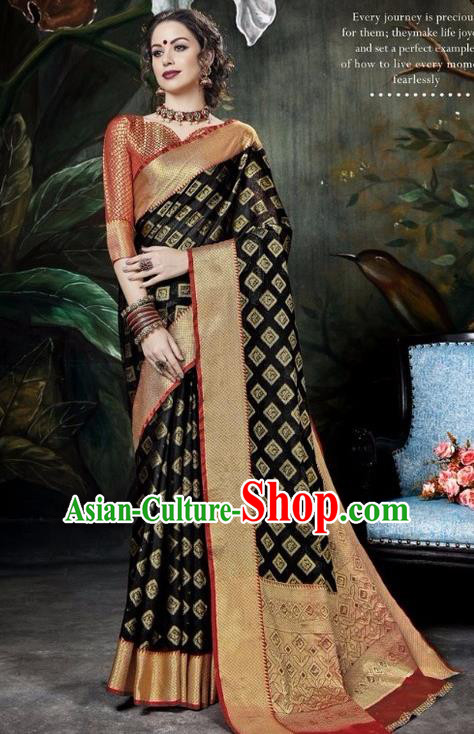 Asian India Traditional Bollywood Black Sari Dress Indian Court Queen Costume for Women