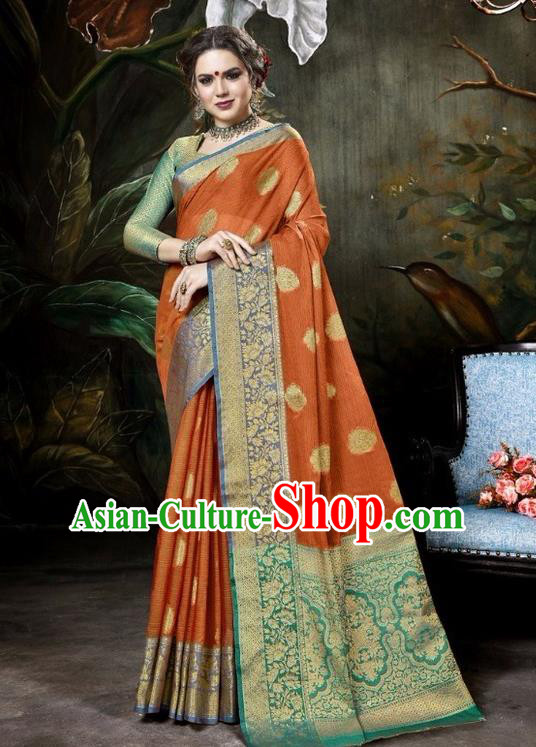 Asian India Traditional Bollywood Orange Sari Dress Indian Court Queen Costume for Women