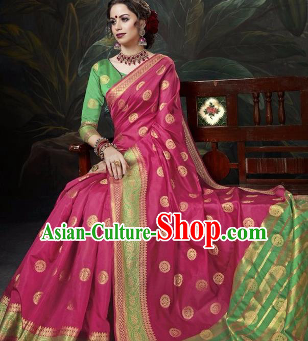 Asian India Traditional Bollywood Fushcia Sari Dress Indian Court Queen Costume for Women