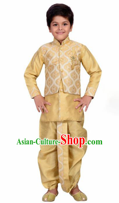 Asian India Traditional Costumes South Asia Indian National Golden Shirt and Pants for Kids