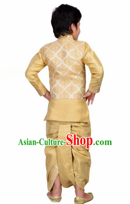 Asian India Traditional Costumes South Asia Indian National Golden Shirt and Pants for Kids