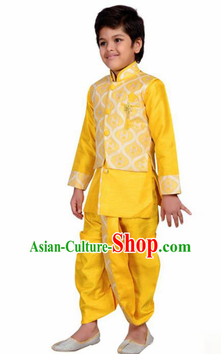 Asian India Traditional Costumes South Asia Indian National Yellow Shirt and Pants for Kids