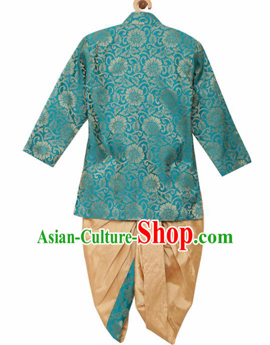 Asian India Traditional Costumes South Asia Indian National Green Shirt and Golden Pants for Kids