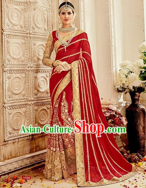 Asian India Traditional Bollywood Red Sari Dress Indian Court Queen Wedding Costume for Women