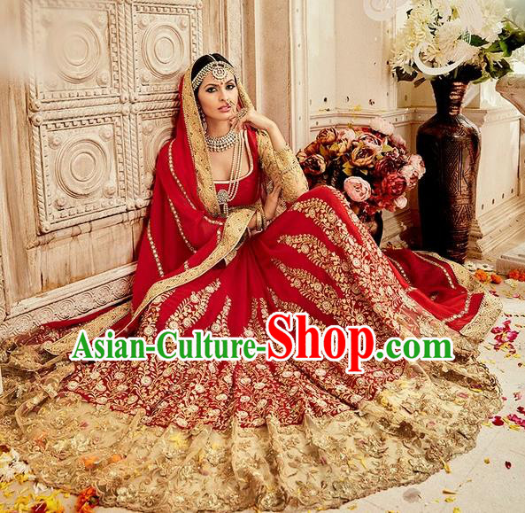 Asian India Traditional Bollywood Red Sari Dress Indian Court Queen Wedding Costume for Women