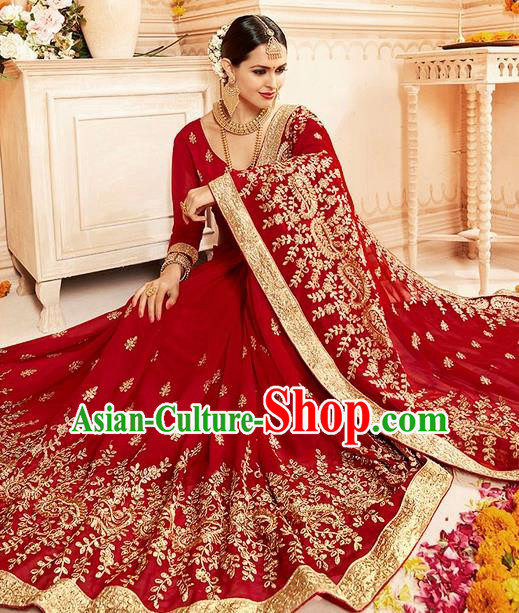 Asian India Traditional Bollywood Bride Wine Red Sari Dress Indian Court Wedding Costume for Women