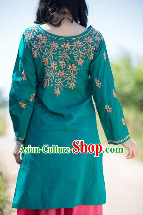 South Asian India Traditional Punjabi Costumes Asia Indian National Green Blouse and Pants for Women
