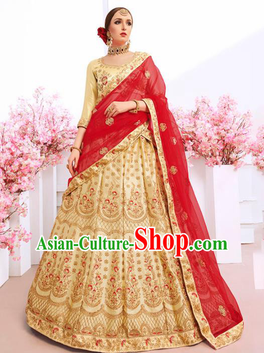 Asian India Traditional Bollywood Golden Sari Dress Indian Court Wedding Bride Costume for Women