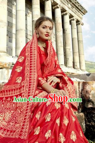 India Traditional Bollywood Red Sari Dress Asian Indian Court Wedding Bride Costume for Women