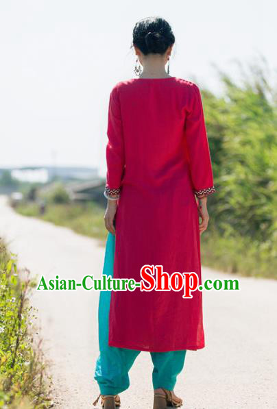 South Asian India Traditional Punjabi Costumes Asia Indian National Rosy Blouse and Pants for Women