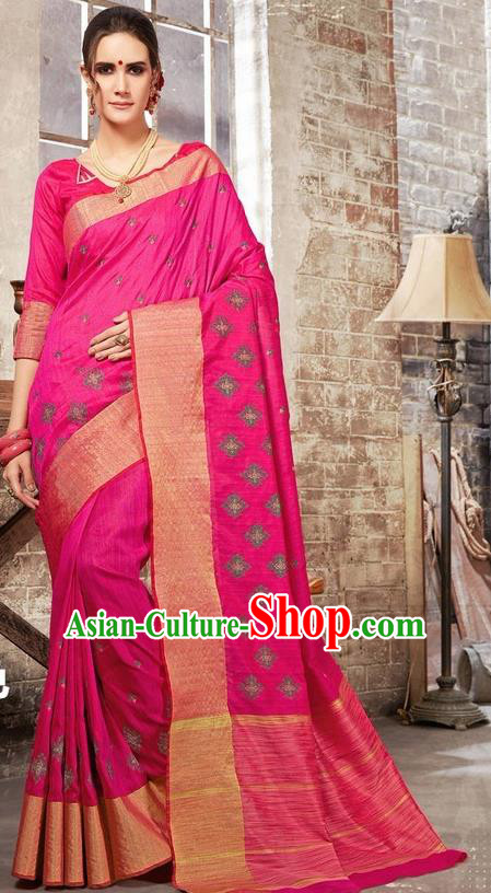 South Asian India Traditional Bollywood Rosy Sari Dress Indian Court Wedding Bride Costume for Women