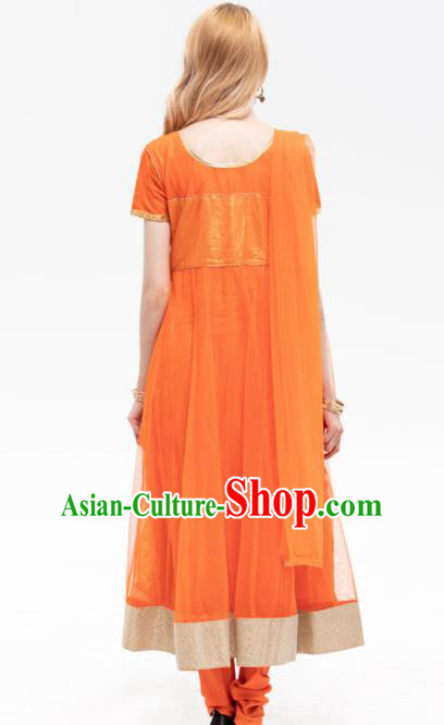 South Asian India Traditional Yoga Costumes Asia Indian National Punjabi Orange Dress and Pants for Women