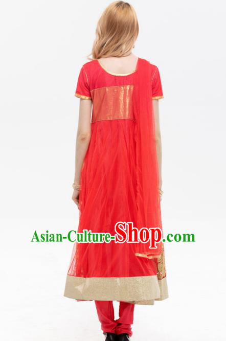 South Asian India Traditional Yoga Costumes Asia Indian National Punjabi Red Dress and Pants for Women