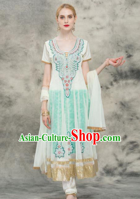 South Asian India Traditional Yoga Green Dress Asia Indian National Punjabi Costume for Women