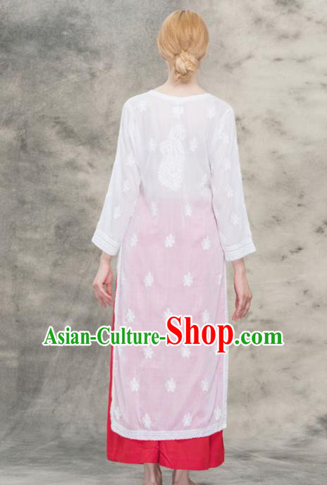 South Asian India Traditional Yoga White Lace Dress Asia Indian National Punjabi Suit Costume for Women