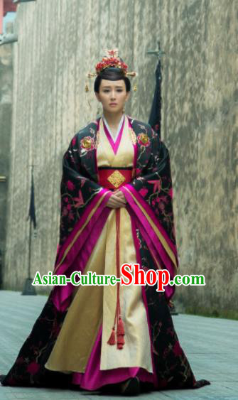 Chinese Ancient Drama Hoshin Engi Shang Dynasty Queen Jiang Historical Costume and Headpiece for Women