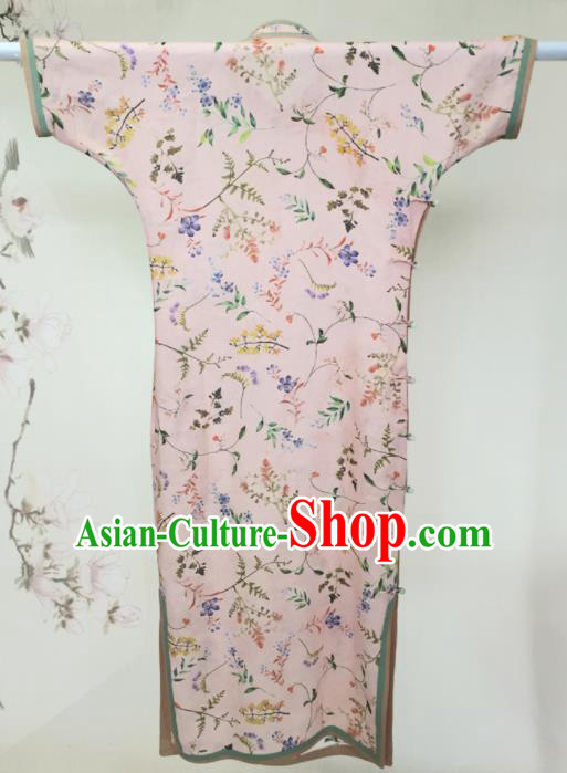 Traditional Chinese Printing Pink Cheongsam Tang Suit Qipao Dress National Costume for Women