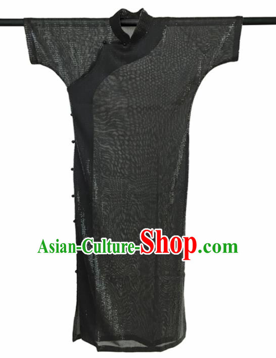 Traditional Chinese Black Cheongsam Tang Suit Qipao Dress National Costume for Women