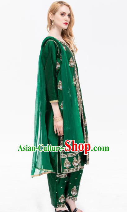 South Asian India Traditional Green Costume Asia Indian National Punjabi Suit for Women