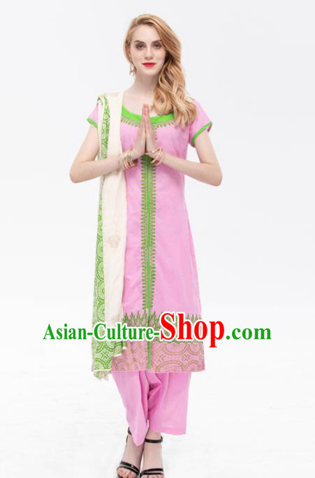 South Asian India Traditional Pink Costume Asia Indian National Punjabi Suit for Women