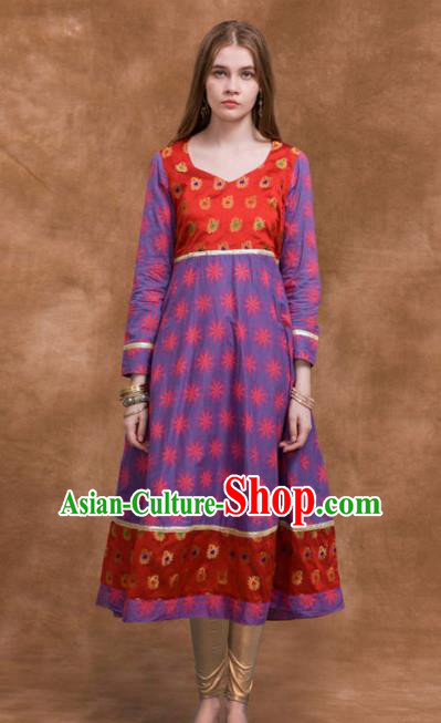South Asian India Traditional Costume Purple Dress Asia Indian National Punjabi Suit for Women