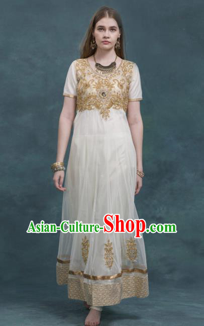 South Asian India Traditional Costume White Dress Asia Indian National Punjabi Suit for Women