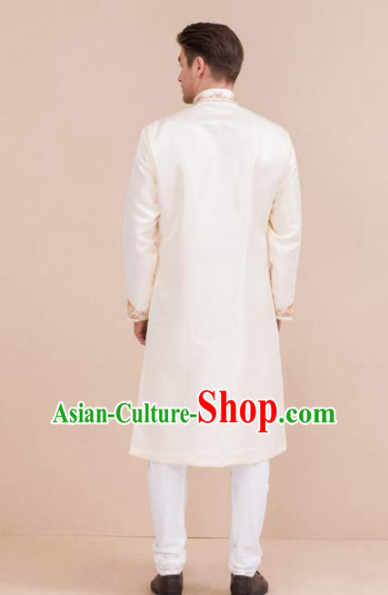 South Asian India Traditional Costume White Robe and Pants Asia Indian National Suit for Men