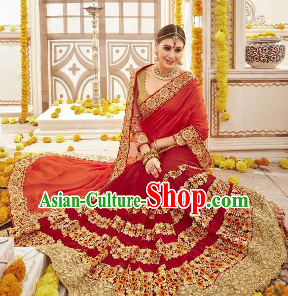 Asian India Traditional Wedding Bride Red Sari Dress Indian Bollywood Court Costume for Women