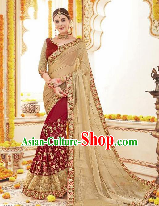 Asian India Traditional Wedding Sari Dress Indian Bollywood Court Bride Khaki Costume for Women