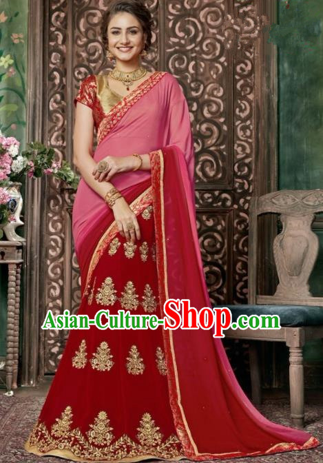 Indian Traditional Court Queen Red Sari Dress Asian India Bollywood Embroidered Costume for Women