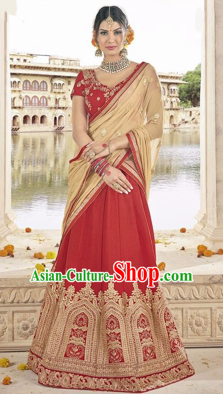 Asian India Traditional Bride Embroidered Purplish Red Sari Dress Indian Bollywood Court Queen Costume Complete Set for Women