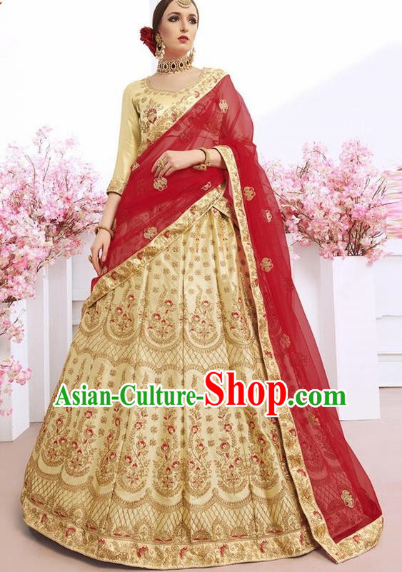 Asian India Traditional Wedding Bride Embroidered Golden Sari Dress Indian Bollywood Court Queen Costume Complete Set for Women